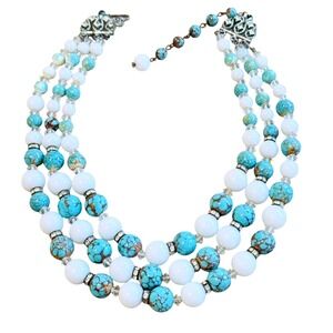 Vendome Signed regal Necklace VTG blue Peking glass jeweled beaded multi 50s 18"